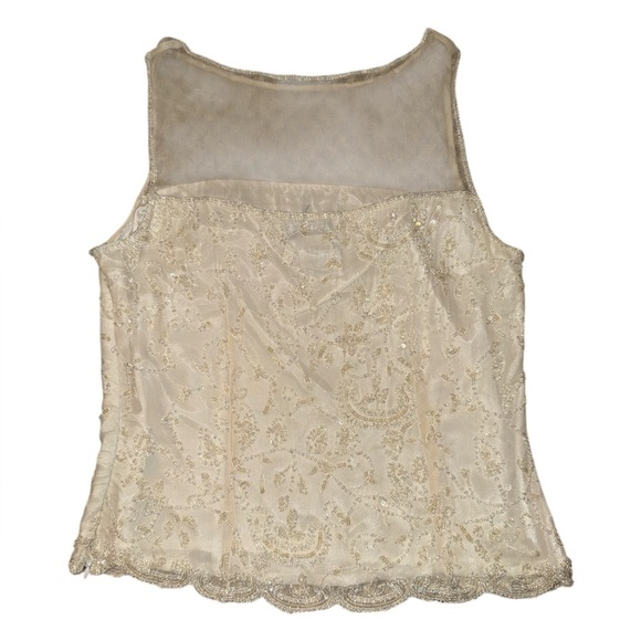 Papéll Boutique Evening vintage white beaded sheer collar blouse women’s size M - Picture 2 of 8